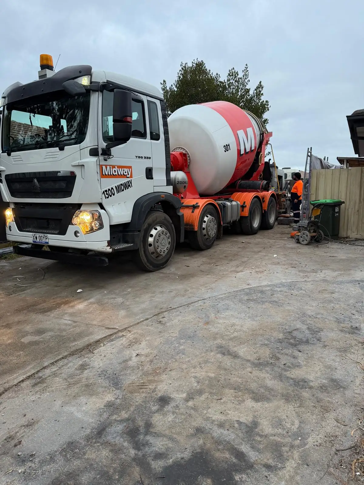 Concrete truck arriving on site for the slab pour